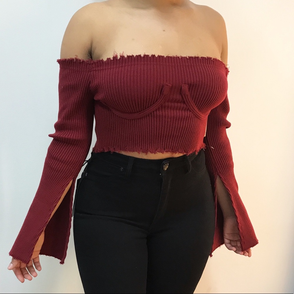 ‼️ Distressed Sweater Crop Flare Sleeve Trendy